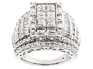 Picture of Pre-Owned Cubic Zirconia Rhodium Over Sterling Silver Ring 6.74ctw (4.60ctw DEW)