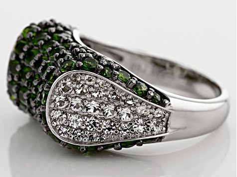 Pre-Owned Green Chrome Diopside And White Topaz Sterling Silver Ring 2.96ctw