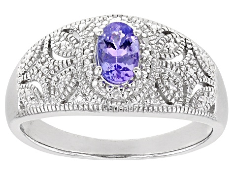 Pre-Owned Blue tanzanite rhodium over silver ring .39ctw