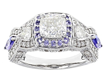 Picture of Pre-Owned Moissanite Fire® 2.42ctw DEW And .60ctw Tanzanite Platineve™ Ring