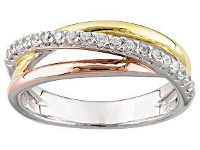 Pre-Owned Cubic Zirconia Silver And 18k Yellow And Rose Gold Over Silver Ring .52ctw (.31ctw DEW)