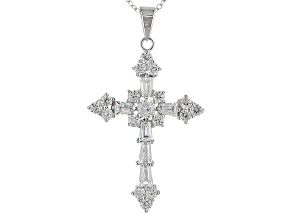 Pre-Owned Bella Luce ® 2.95ctw Rhodium Over Sterling Silver Cross Pendant With Chain (1.49ctw DEW)