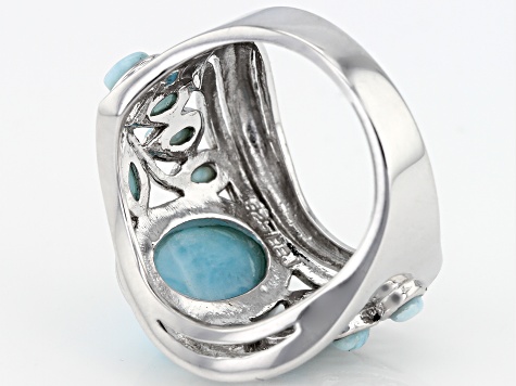 Pre-Owned Blue larimar rhodium over silver band ring