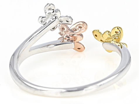 Pre-Owned White Diamond Rhodium And 14K Yellow Gold And Rose Gold Over Sterling Silver Ring .10ctw