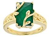 Pre-Owned Green onyx 18k yellow gold over silver ring