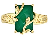Pre-Owned Green onyx 18k yellow gold over silver ring