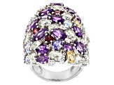 Pre-Owned Multicolor Gems Rhodium Over Sterling Silver Ring 16.73ctw