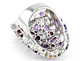 Pre-Owned Multicolor Gems Rhodium Over Sterling Silver Ring 16.73ctw
