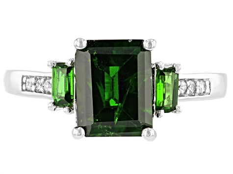 Pre-Owned Green chrome diopside rhodium over silver ring 2.21ctw