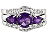 Pre-Owned Purple amethyst rhodium over silver 3-ring set. 2.36ctw