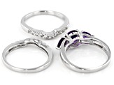 Pre-Owned Purple amethyst rhodium over silver 3-ring set. 2.36ctw