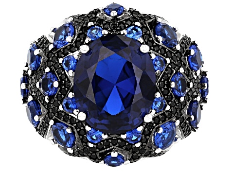 Pre-Owned Blue Lab Spinel Rhodium Over Silver Ring 6.53ctw