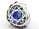 Pre-Owned Blue Lab Spinel Rhodium Over Silver Ring 6.53ctw