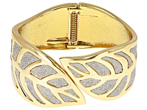 Pre-Owned Silver Shimmer Gold Tone Leaf Cuff Bracelet