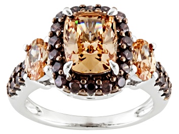 Picture of Pre-Owned Brown And Mocha Cubic Zirconia Rhodium Over Silver Ring 5.99ctw