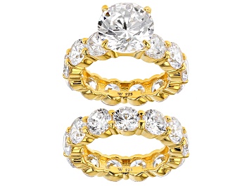 Picture of Pre-Owned White Cubic Zirconia 18k Yellow Gold Over Silver Ring With Band 27.91ctw