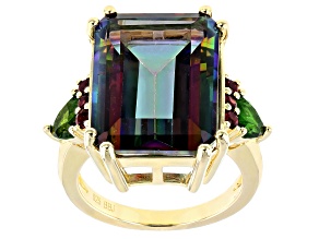 Pre-Owned Multi-Color Quartz 18k Yellow Gold Over Sterling Silver Ring 13.45ctw