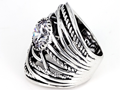Pre-Owned White Cubic Zirconia Rhodium Over Sterling Silver Center Design Ring 6.58ctw