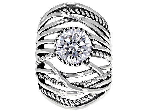 Pre-Owned White Cubic Zirconia Rhodium Over Sterling Silver Center Design Ring 6.58ctw