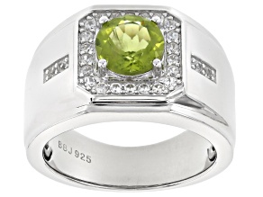 Pre-Owned Green Peridot Sterling Silver Mens Ring 2.92ctw