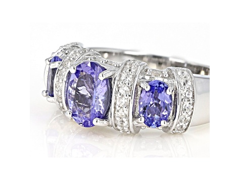 Pre-Owned Blue tanzanite rhodium over sterling silver ring 2.44ctw