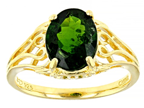 Pre-Owned Green Russian Chrome Diopside 18K Yellow Gold Over Sterling Silver Ring 2.70ct