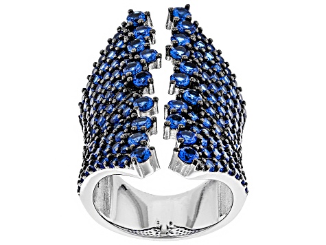 Pre-Owned Blue Lab Created Spinel Rhodium Over Sterling Silver Ring 4.14ctw
