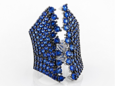 Pre-Owned Blue Lab Created Spinel Rhodium Over Sterling Silver Ring 4.14ctw