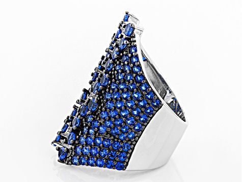 Pre-Owned Blue Lab Created Spinel Rhodium Over Sterling Silver Ring 4.14ctw