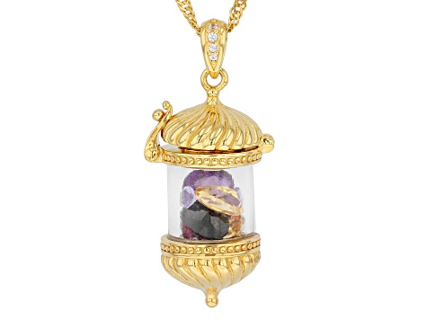 Pre-Owned Multi Color Multi Gemstone 18k Yellow Gold Over Sterling Silver Pendant With Chain 5.00ctw