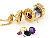 Pre-Owned Multi Color Multi Gemstone 18k Yellow Gold Over Sterling Silver Pendant With Chain 5.00ctw