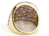 Pre-Owned 3ctw Genuine Champagne And White Diamond 10k Yellow Gold Multi-Row Ring