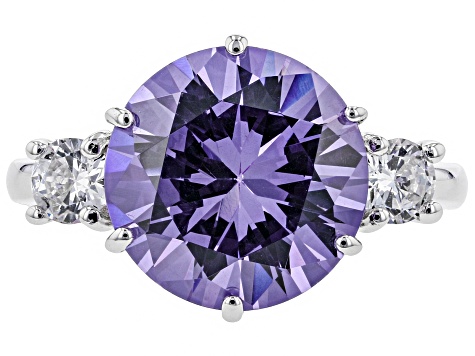 Pre-Owned Purple & White Cubic Zirconia Rhodium Over Sterling Silver Ring 9.89ctw