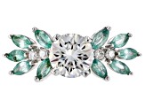 Pre-Owned Moissanite And .70ctw Zambian Emerald Platineve Ring 1.32ctw D.E.W
