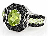 Pre-Owned Green Peridot Rhodium Over Sterling Silver Ring 3.40ctw