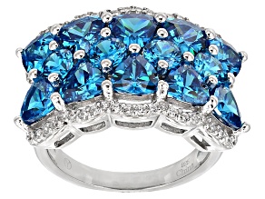 Pre-Owned Blue And White Cubic Zirconia Rhodium Over Sterling Silver Ring 9.45ctw