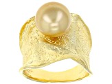 Pre-Owned 10mm Golden Cultured South Sea Pearl 18k Yellow Gold Over Sterling Silver Ring