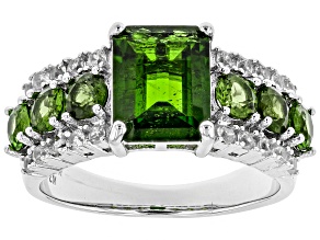 Pre-Owned Green Russian Chrome Diopside Rhodium Over Sterling Silver Ring 3.45ctw