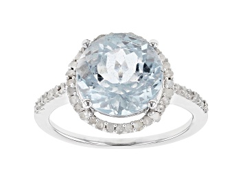 Picture of Pre-Owned Blue Aquamarine Rhodium Over Sterling Silver Halo Ring 3.64ctw