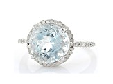 Pre-Owned Blue Aquamarine Rhodium Over Sterling Silver Halo Ring 3.64ctw