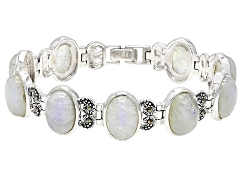 Pre-Owned White rainbow moonstone sterling silver bracelet