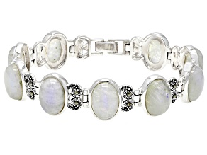 Pre-Owned White rainbow moonstone sterling silver bracelet