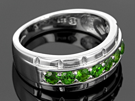 Pre-Owned Green Russian Chrome Diopside Sterling Silver Gents Wedding Band Ring .86ctw