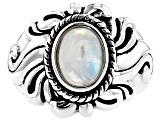 Pre-Owned White rainbow moonstone rhodium over sterling silver ring