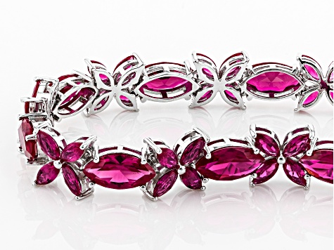Pre-Owned Red ruby rhodium over sterling silver bracelet 24.76ctw