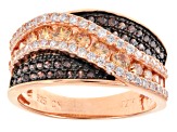 Pre-Owned Brown, Mocha, And White Diamond Simulant 18k Rose Gold Over Sterling Silver Ring 1.61ctw
