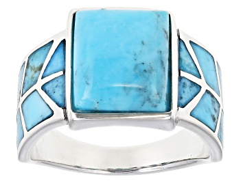 Picture of Pre-Owned Blue Turquoise Rhodium Over Sterling Silver Ring