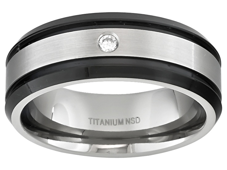 Pre-Owned 8mm Men's Black Ion Plated Titanium With 0.05ctw Diamond Accent Band