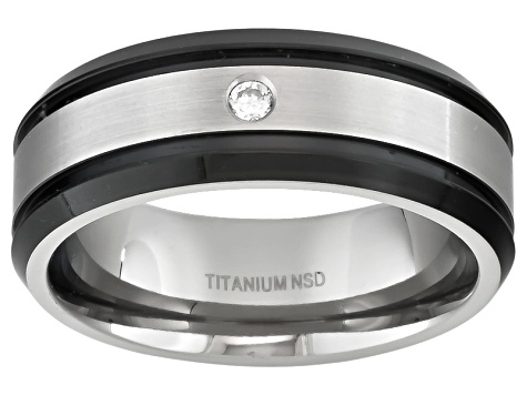 Pre-Owned 8mm Men's Black Ion Plated Titanium With 0.05ctw Diamond Accent Band