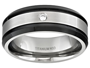 Pre-Owned 8mm Men's Black Ion Plated Titanium With 0.05ctw Diamond Accent Band